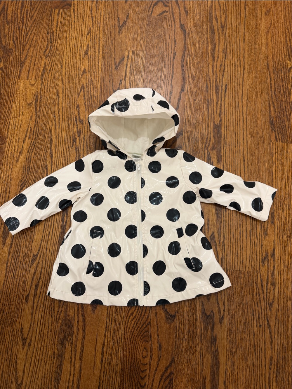 Little Me White Raincoat with Black Polka Dots